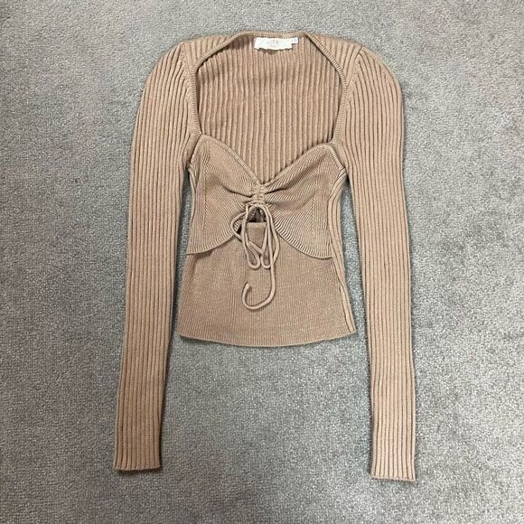 Astr Tops - ASTR The Label Women’s Medium Tan Cut Out Long Sleeve Jumper Sweater Top